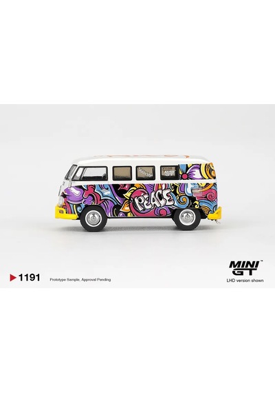 Mini Gt Volkswagen Type 2 T1 Bus Peace Graffiti 1:64 Model Araba 1191 Beyaz