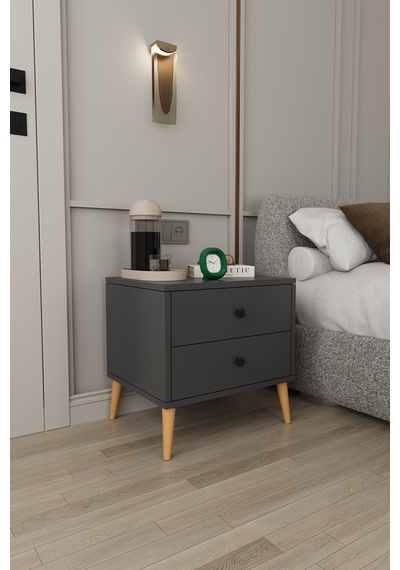 Modern 2 Çekmeceli Komodin Şifonyer %100 Mdf Çok Amaçlı Organizer Kmd03 Antrasit