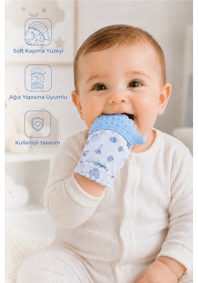Babyjem Bebek Diş Kaşıyıcı Eldiveni Kirpi Mavi