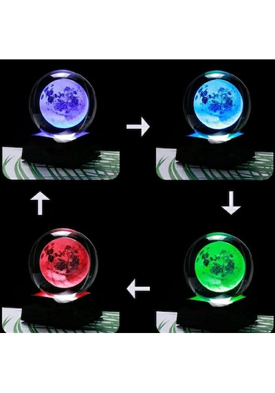 Renk Değiştiren Led Işıklı Dolunay Pilli Cam Küre 6 Cm