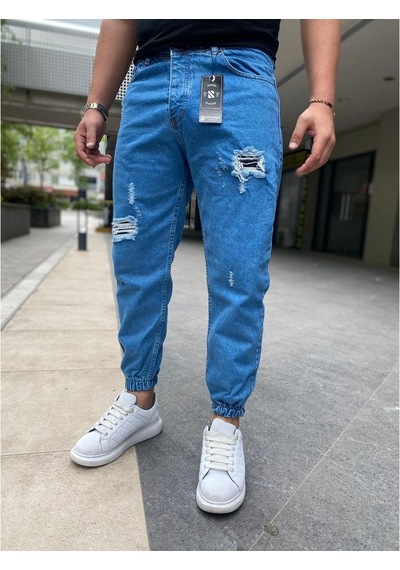 Erkek Paçası Lastikli Boyfriend Kot Jogger Pantolon (491079431)