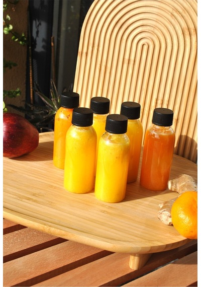 Qualitev 6 Adet Siyah Sızdırmaz Kapaklı 100 Ml Plastik Ginger Shot Şişe Detoks Meyve Detox Şat Şişesi Siyah