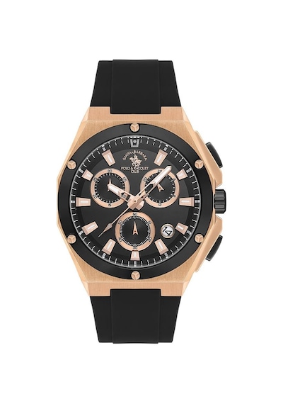 Santa Barbara Polo Racquet Club Sb.1.10578-5 Silikon Kordonlu Tüm Fonksiyonları Aktif Suya Dayanıklı Siyah Erkek Kol Saati Rose Gold