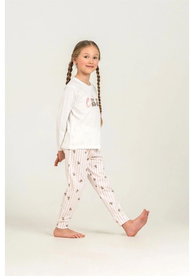 Rolypoly Kız Çocuk Baskılı Pijama Takımı Beyaz Rp3912-3