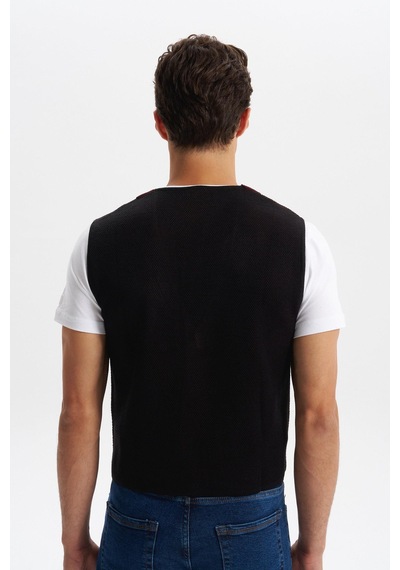 AR-MA Arma Erkek Slim Fit Örme Likralı Pike Yelek Kısa Kollu, %90 Akrilik %10 Wool K0yyo0857 Siyah - Antrasit