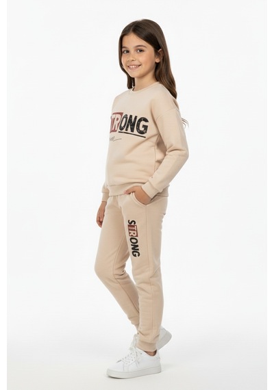 Mnk Baby & Kids Strong Motif Kız Çocuk Eşofman Mnk0625 Bej