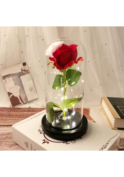 Faunus Içerisinde Yapay Çiçek Kırmızı Gül Ve 3 Fonksiyonlu Perile