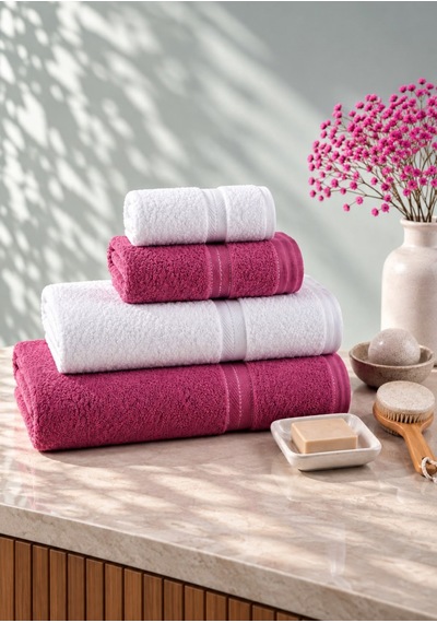Can 4 Lü Hamam Seti 2 Adet 90 140 Ve 2 Adet 50 90 Pembe