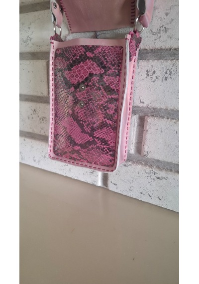 Metalik Pembe Ve Yılan Derisi Çapraz Mini Çanta