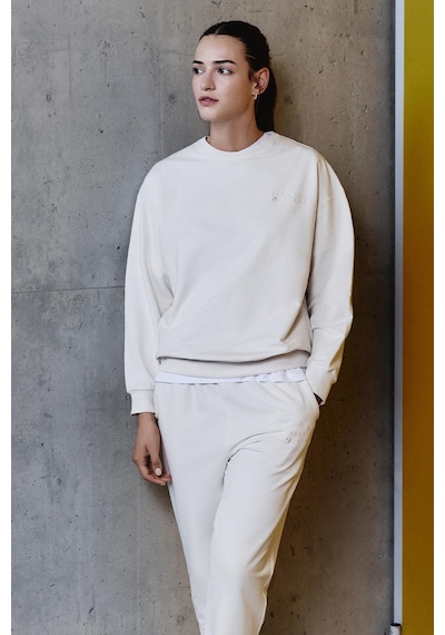 Tommy Life Bej Basic Pamuklu O Yaka Oversize Lastik Paça Kadın Eşofman Takım - 95287 Bej