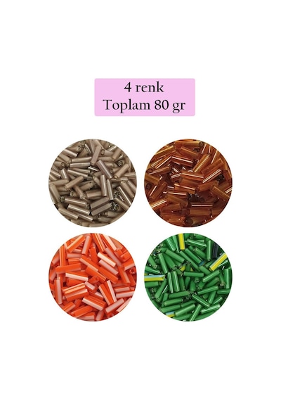 Uzun Boru Kesme Boncuk Çap 2mm Uzunluk 10 Mm - 4 Renk - Toplam 80 Gram - Bnc433 Diğer