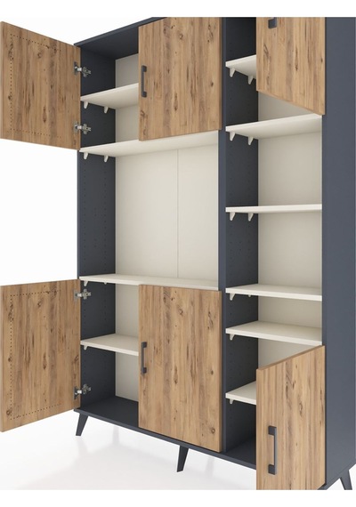 Arges Dolap 10 Raflı 6 Kapaklı 132x30x195 Antrasit-çam/aytaşı Antrasit
