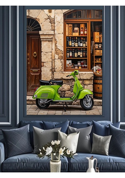 Ahşap Tablo Yeşil Scooter Sokak Lambası