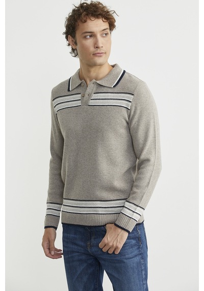 Sementa Polo Yaka Kilim Motifli Triko Kazak - Vizon Vizon