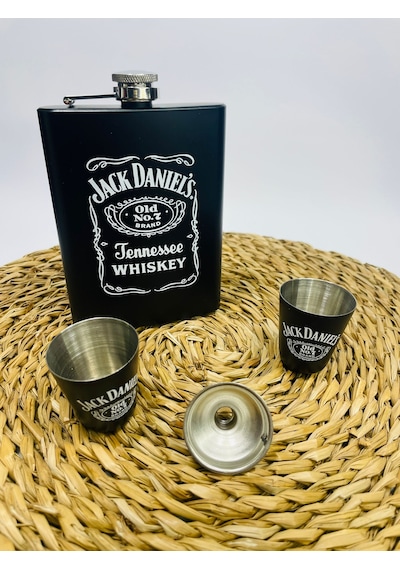 Ahşap Kutukasa Jackdaniel Metal Matara Seti 2şatbardaklı/aly1... Siyah - Kırmızı