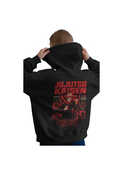 Sevbano Jujutsu Kaisen Itadori Yuji Anime Baskılı Unisex Oversize Premium Siyah