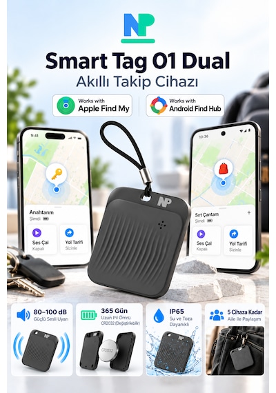 Protap Smart Tag O1 Dual Akıllı Takip Cihazı Apple Bul Ve Android Find Hub Uyumlu 365 Gün Pil Ömrü 1 Adet Protap Smart Tag O1 Dual Akıllı Takip Cihazı Apple Bul Ve Android Find Hub Uyumlu 365 Gün Pil Ömrü 1 Adet