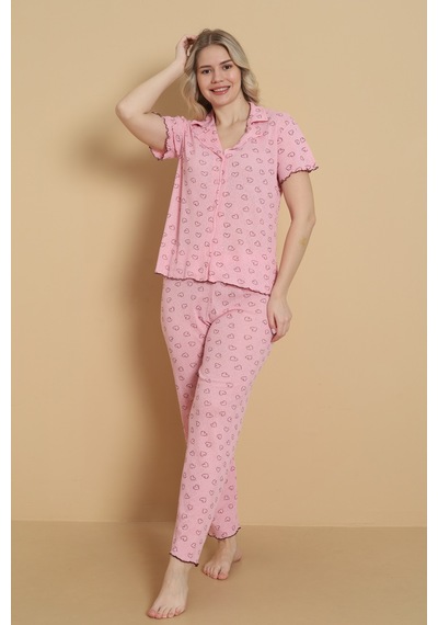 Wordex Mirano 1711 Kalp Desenli Pointel İnce Kumaş Düğmeli Kısa Kollu Kadın Pijama Takımı Pembe Wordex Mirano 1711 Kalp Desenli Pointel İnce Kumaş Düğmeli Kısa Kollu Kadın Pijama Takımı Pembe