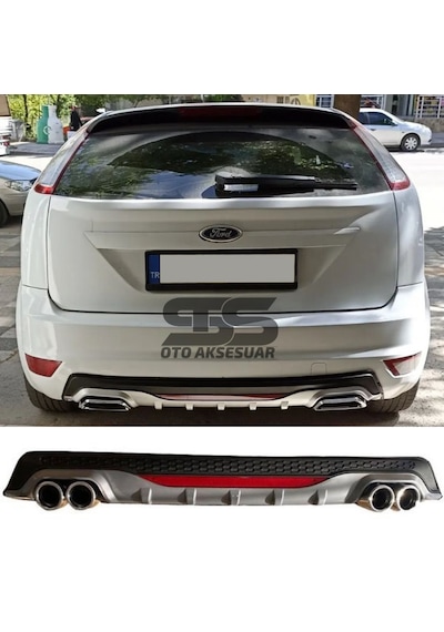 Ford Focus 2 Hb Difüzör Arka Tampon Eki 4 Egzoz Çıkışlı Gri Reflektörlü