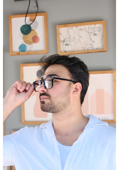 Habeq Erkek Kare Trend Model Mavi Işık Korumalı Gözlük Blue Block Çok Renkli
