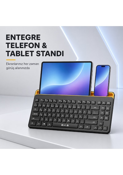 Aula AWK310 Bluetooth 5.1 Kablosuz Telefon Tablet Standlı TKL Türkçe Q Klavye