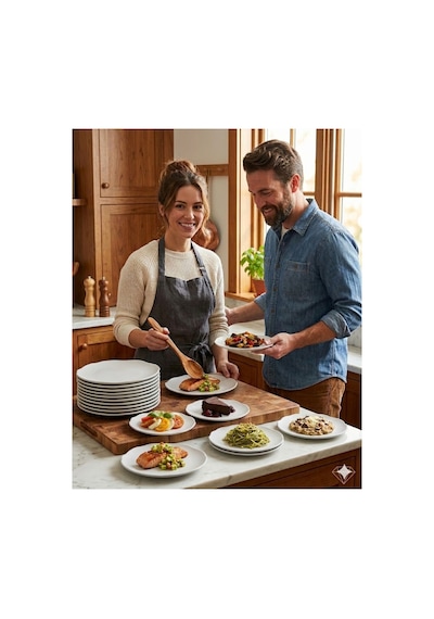 6'lı Mat Beyaz 18 Cm Dalgalı Kenar Servis Tabağı Seti - Modern Yuvarlak Kahvaltı, Pasta Ve Tatlı Tabakları Beyaz