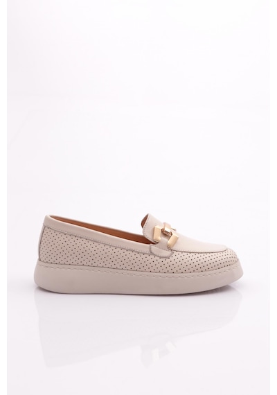 Dgn 422 Kadin Tokali Lazerli Loafer Ayakkabi 422-1567-R0463 Ekru