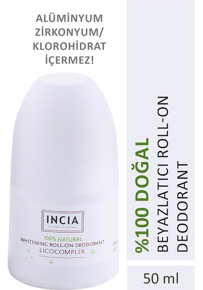 INCIA %100 Doğal Roll On Deodorant Beyazlatıcı Ter Kokusu Önleyici Leke Yapmayan 50 ML