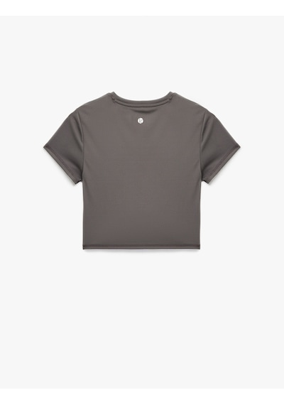 Koton Slim Fit Kısa Kollu Bisiklet Yaka Crop Spor Tişört Antrasit 6wak10179nk Antrasit