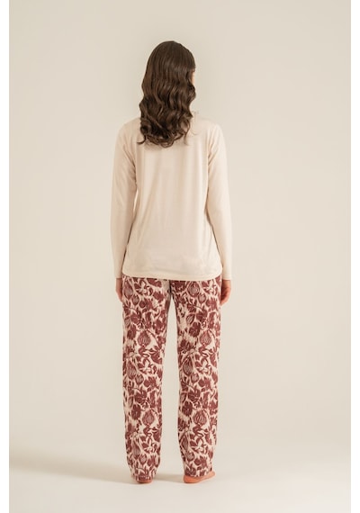 Pierre Cardin Kadın Leaves Krem Uzun Kol Pijama Takım Pc9263-s-v1 Pc9263-s-v1