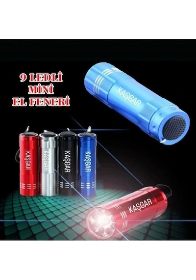 Süper Parlak 9 Ledli Metal Mini El Feneri Açık Kırmızı