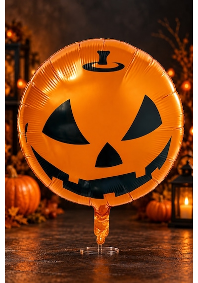 Halloween Cadılar Bayramı Balkabağı Yüzlü Folyo Balon 45 Cm 18 İnç Turuncu Yuvarlak Parti Süsü Çok Renkli