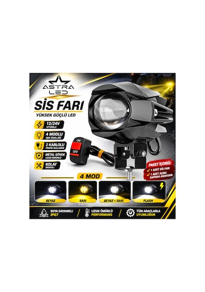 1 Adet Açma Kapama Anahtarlı Motosiklet Atv Utv Scooter Offroad Beyaz Sarı Çift Renk Lazer Sis Farı Delici 12-24 Volt