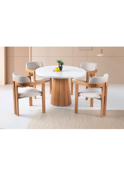 Milas Natural Ahşap Bohem Yemek Masası 130x130 Naturel - Beyaz