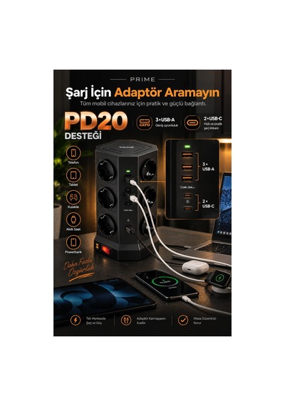 Robeve Fulltech Prime 12 Li Akım Korumalı Kule Priz 3680w - 1050j Koruma, Pd20 Destekli 3 Usb-a + 2 Usb-c, 2 Metre Kablolu Dikey Çoklu Uzatma Prizi Grup Priz 12'li Fiş 12'li Priz 2 M Robeve Fulltech Prime 12 Li Akım Korumalı Kule Priz 3680w - 1050j Koruma, Pd20 Destekli 3 Usb-a + 2 Usb-c, 2 Metre Kablolu Dikey Çoklu Uzatma Prizi Grup Priz 12'li Fiş 12'li Priz 2 M