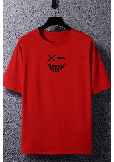 Unisex Cartoon Graphic Baskılı T-shirt Kırmızı