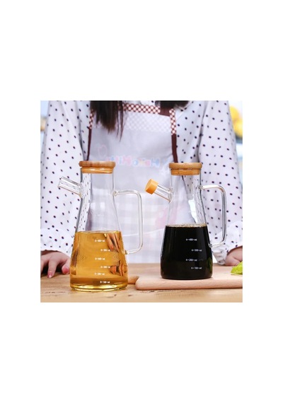 2 Adet Bambu Kapaklı Cam Yağlık 900 Ml Cam Yağlık Yağdanlık Bambu Stand Dahil Şeffaf Şeffaf