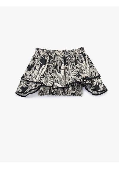 Koton Salda Kumaş Floral Desenli Fırfırlı Omuzu Açık Crop Bluz Siyah Desenli 6sak60174ew