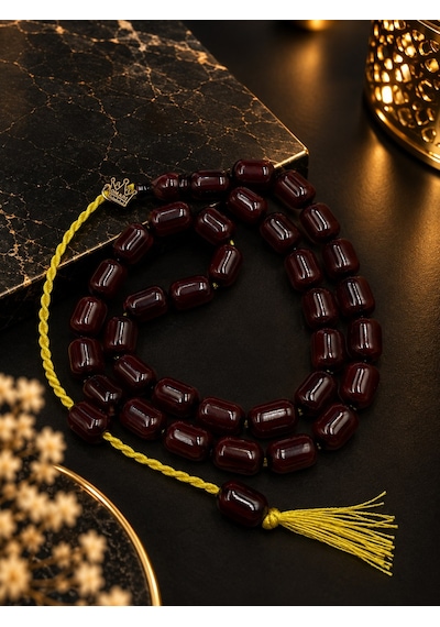 Omari Osmanlı Benzetme Kapsül Kesim Koyu Vişne Sıkma Kehribar Tesbih 9x12 Mm Bordo