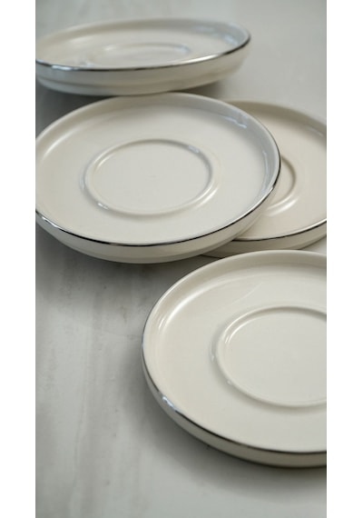 Rüya Platin Yaldız Porselen Çay Tabağı Kırık Beyaz 12 CM 6'lı Kırık Beyaz