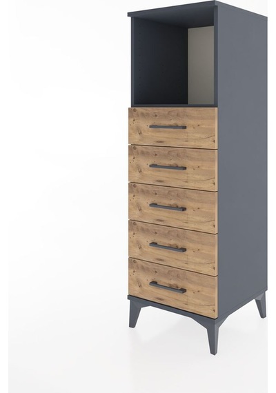 Hyperion Dolap Tek Raflı 5 Çekmeceli 44x44x134 Antrasit-çam Antrasit