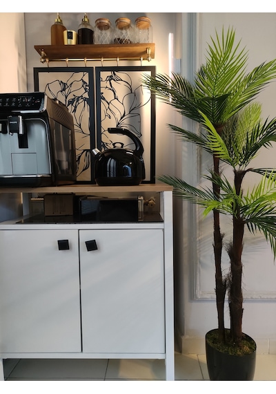 Lüks Palmiye Ağacı Salon İçin Yapay Ağaç 150 Cm 3 Gövde 27 Yaprak Siyah Parlak Saksıda