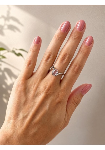 Pembe Taşlı Silver Yüzük Çok Renli
