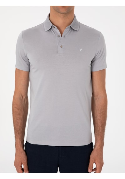 Taş Slim Fit Desenli Polo Yaka T-shirt Gri