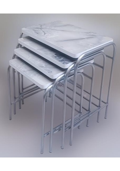 1448bng90220 Zigon Sehpa Demet Metal Model Nikelaj Ayak Ahşap Mermer Dalgalı Desen