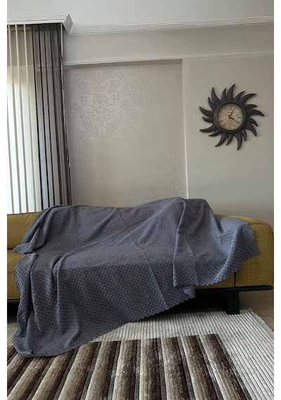 Sofline Kadife Şönil Koltuk Örtüsü, Kaymaz Kanepe Örtüsü, Koltuk Şalı 180 X 220cm Antrasit