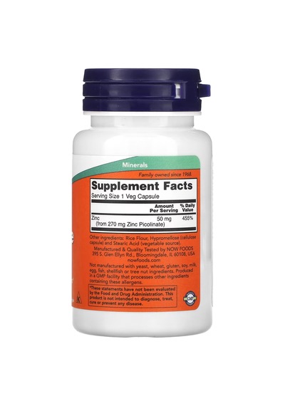 Now Foods, Zinc Çinko Picolinate, 50 Mg, 60 Veg Caps
