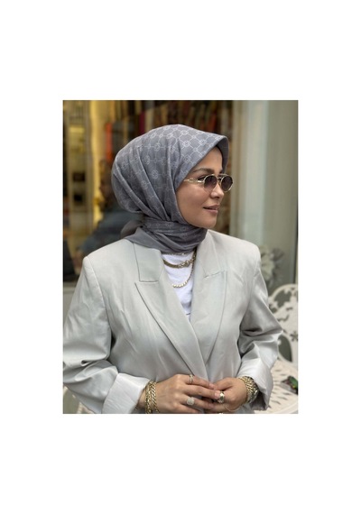 Aker Elegance Monogram Eşarp Gri - 971 Gri - 971
