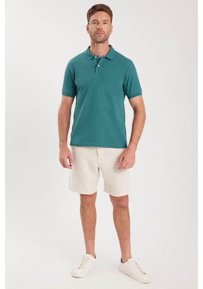 Tudors Erkek Slim Fit Dar Kesim Pamuklu Yumuşak Dokulu Serin Tutan Kumaş Düz Pike Yeşil Polo Yaka Tişört-33701 Yeşil