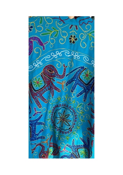 Lila Mare Hint Nakışlı Cotton Kimono Mavi Mavi